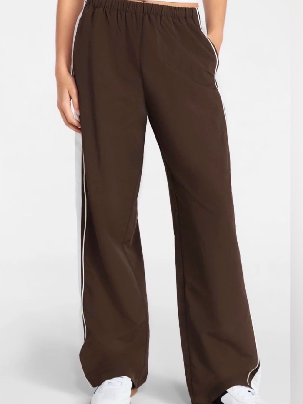 (46)Wide-Leg Track Pants in Dark Brown